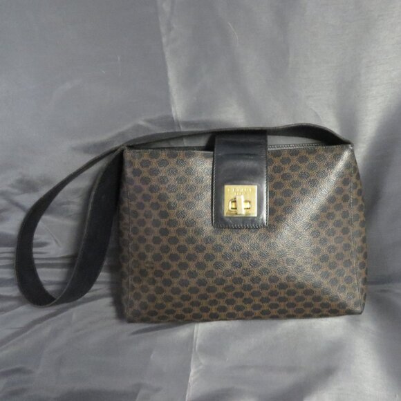 ❤️Vintage CELINE MACADAM BLACK TAN SHOULDER BAG PURSE - Picture 1 of 10
